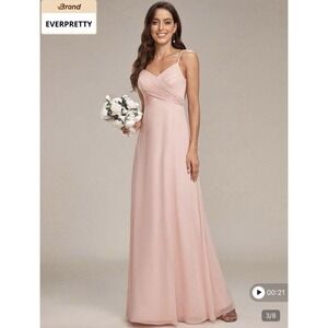 EverPretty Pink Chiffon Dress Spaghetti Strap Floor Length Size Small (4)